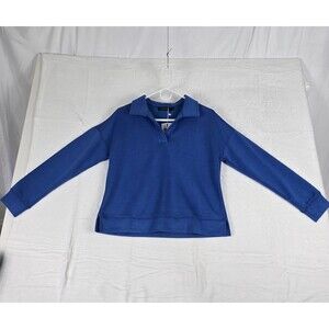 MEROKEETY Long Sleeve Polo Sweatshirt Women's Blue Small Casual V-Neck
